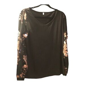 Elegant Sheer Gold Sequins Sleeves Top